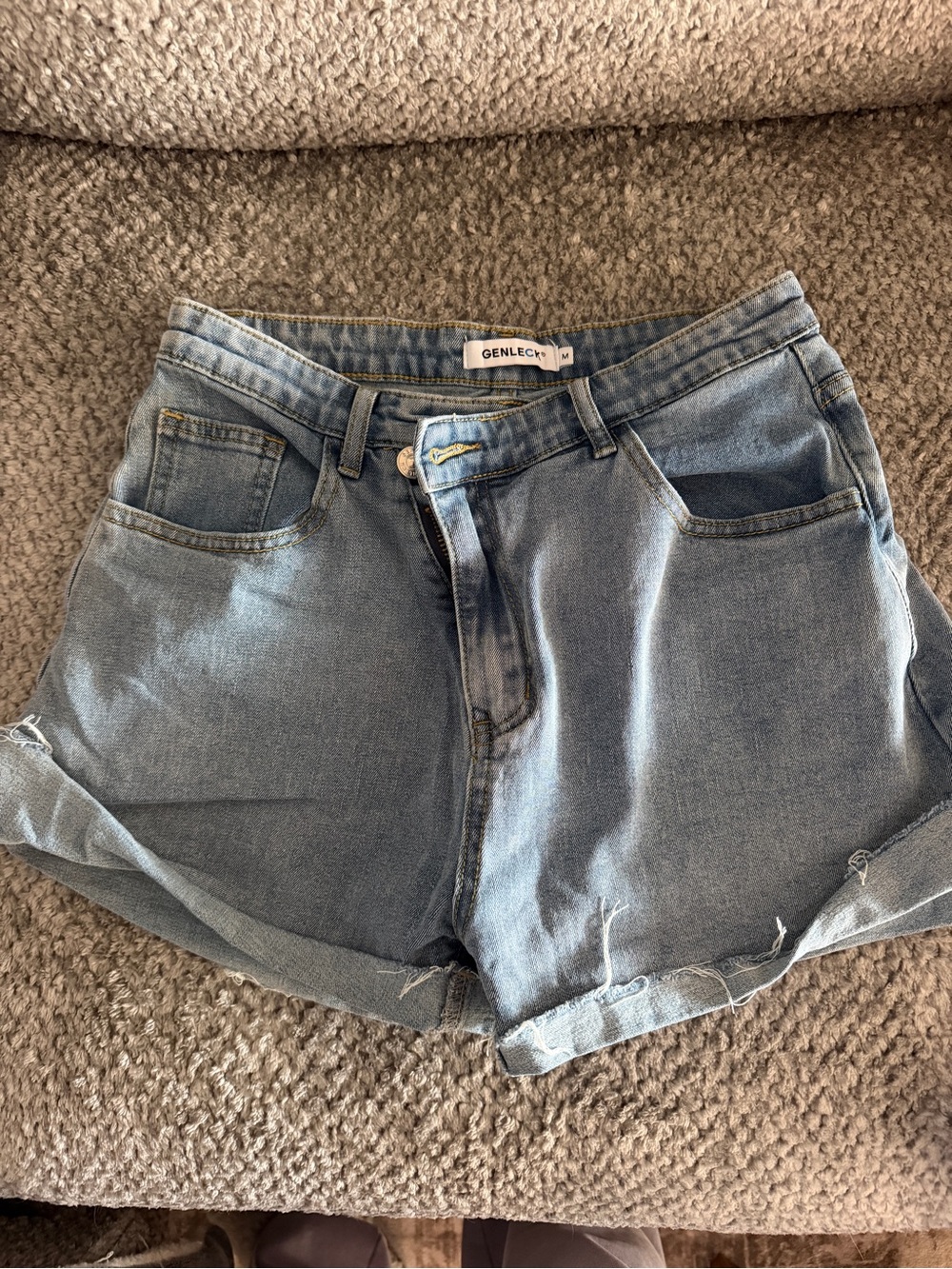 Light Blue Rolled-Hem Denim Shorts